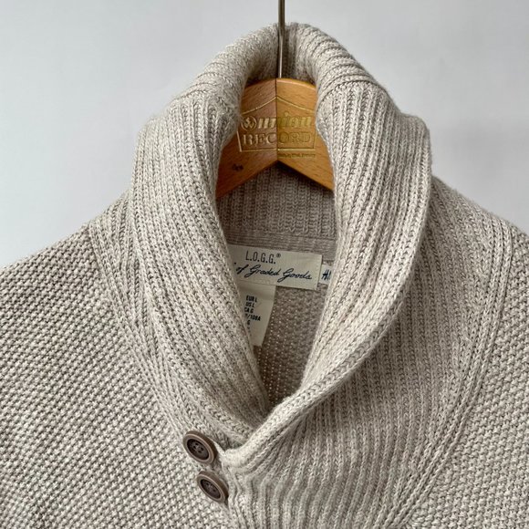 H&M Two Button Shawl Collar Pullover Sweater Lightweight Ribbed Cable, Size L - Picture 3 of 9